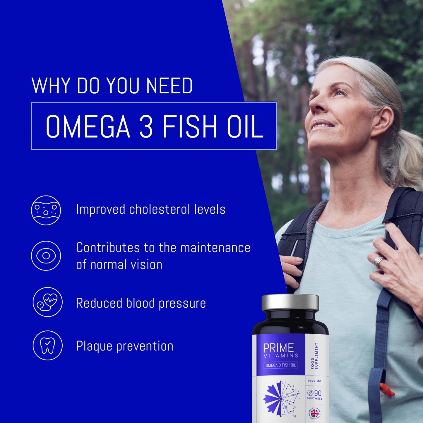 Omega 3 Fish Oil 1000mg, 180 EPA / 120 DHA & Vitamin E, 90 Softgels -  3 Month Supply, UK Made