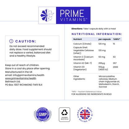 D3 & K2 200mcg, Vitamin D3 4000IU & K2 MK-7, 60 Capsules - 2 Month Supply, UK Made